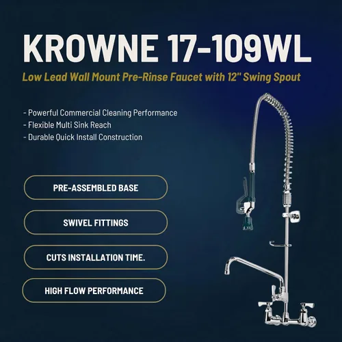 Vista 9 de Krowne 17 - 109WL - Montaje central de pared para pre-enjuague con llave complementaria de 8 pulgadas, boquilla de 12 pulgadas, bajo en plomo