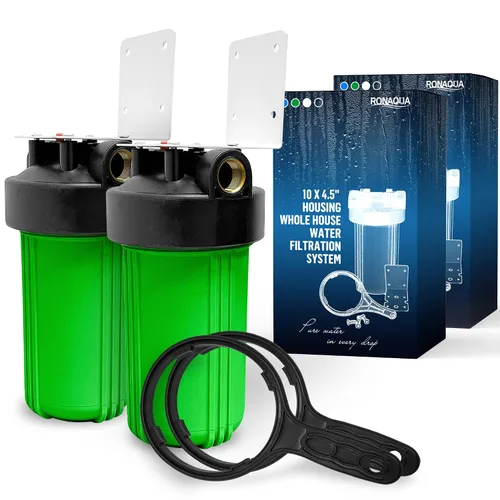 Vista 9 de Sistema purificador de filtro para toda la casa de 10 x 4.5 pulgadas de alta capacidad para agua de pozos o ciudades, botón de alivio de Verde