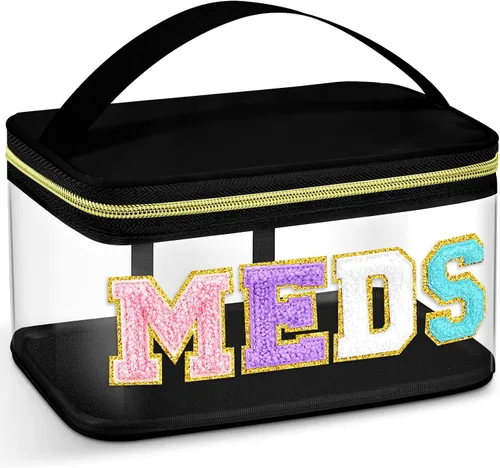 Vista 14 de Geetery Bolsa de Letras de Chenilla, Estuches de Viaje Meds Cheer Regalos para Porristas Bolsa de Cosméticos Maquillaje de Nylon Portátil Preppy
