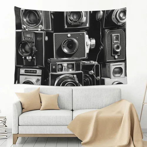 Vista 8 de FodPand Tapiz retro de la colección de cámaras geniales para decoración de dormitorio, telón de fondo de fiesta, tapiz estético para colgar