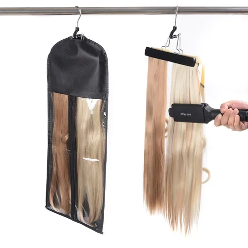 Vista 4 de Colgador de extensión de cabello con bolsa de almacenamiento extra larga, kit de soporte de extensión Double Side Anti-Slip Hair Extension Holder