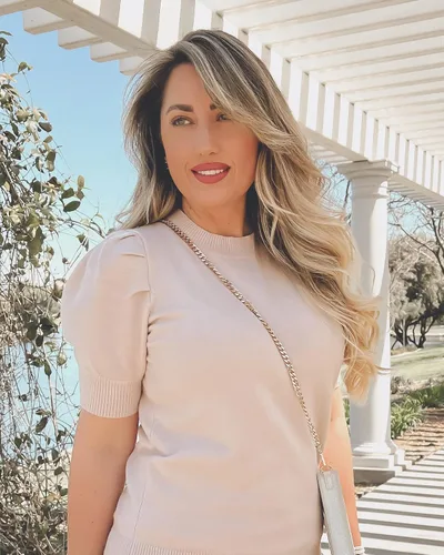 Vista 5 de Suéter de manga corta abombada para mujer, con cuello redondo, informal, de moda, blusas