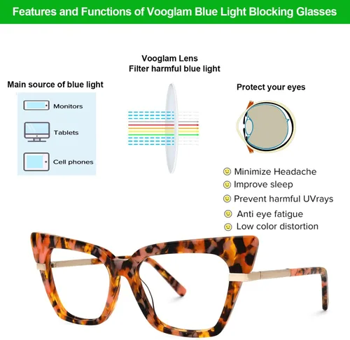 Vista 4 de VOOGLAM Gafas de bloqueo de luz azul ojo de gato para mujer, anti fatiga ocular UV, Mariana