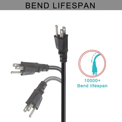 Vista 6 de Cable de alimentación de CA de repuesto de 2 pies para laptop, cable de alimentación universal de 3 clavijas, 18 AWG, resistente, NEMA 5-15P a C5
