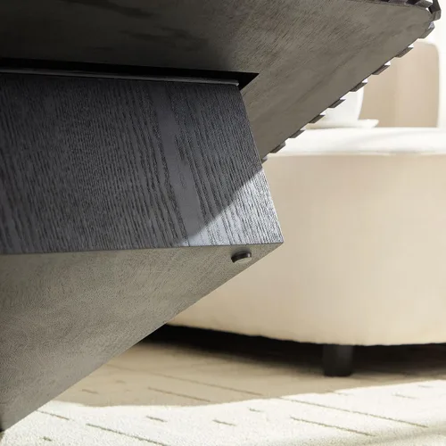 Vista 8 de WILLIAMSPACE Mesa de café cuadrada de 35.43" con base resistente, mesa de centro de tambor de madera moderna y lujosa, mesa auxiliar de acento