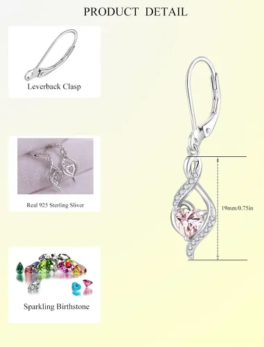 Vista 6 de Aretes colgantes de plata de ley con diseño de corazón y infinito para mujer