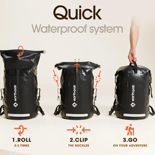 Vista 6 de Earth Pak Mochila impermeable - Mochila de senderismo resistente - Bolsa con cierre enrollable - Bolsa seca acolchada con carcasa impermeable