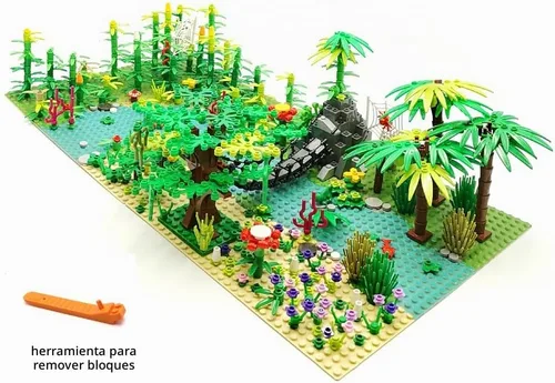 Vista 6 de ZHX Rainforest Jungle Bridge - Juguetes de bloques de construcción con 2 placas base (10 x 10 pulgadas cada uno) ladrillos de jardín, accesorios