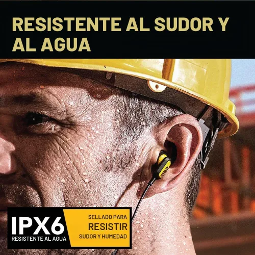 Vista 2 de DEWALT Auriculares con cable de alta resistencia con micrófono, auriculares con cable para obra 3.5mm, auriculares resistentes al agua de 3.5mm
