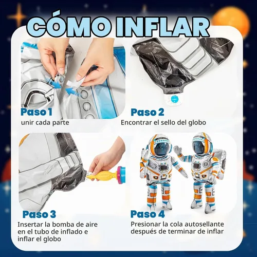 Vista 3 de Jenaai - 2 globos inflables de astronauta de 53 pulgadas 4D de pie