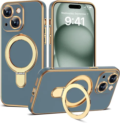 Vista 48 de Funda compatible con iPhone 12 con soporte de anillo magnético invisible [compatible con Mag-Safe] [Protector completo de lente de cámara] Funda