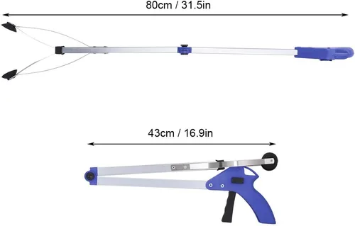 Vista 4 de Reacher - Herramienta de agarre de 17 pulgadas, plegable, ligera, extra larga, práctica, para ancianos, color azul