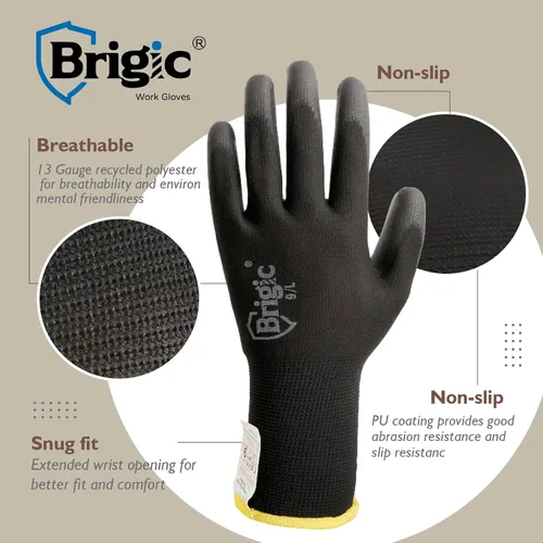 Vista 2 de 12 pares de guantes de trabajo con revestimiento de poliuretano, guantes de trabajo ecológicos para hombres y mujeres, excelente agarre, paquete a