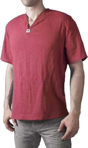 Vista 11 de Lofbaz - Camisa para hombre, 100 % algodón, cuello en V, camisa playera o estilo yoga Manga larga negro