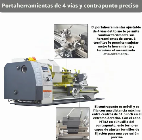 Vista 6 de INTSUPERMAI Mini torno de metal de 8 x 16 pulgadas / torno de sobremesa métrico electrónico sin engranajes automático cambio de métrico/pulgadas