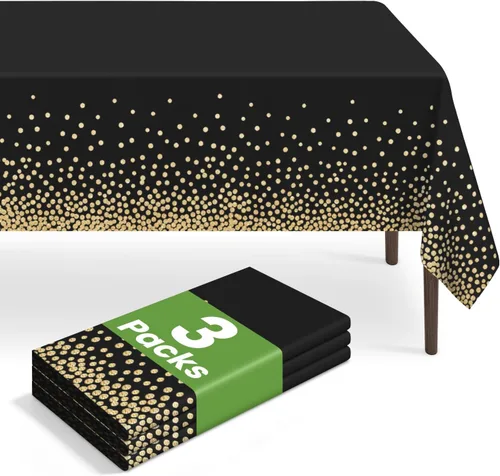 Vista 73 de Paquete de 2 manteles rectangulares desechables color negro, manteles de plástico negro para fiestas, 54 x 108 pulgadas, mantel de campamento