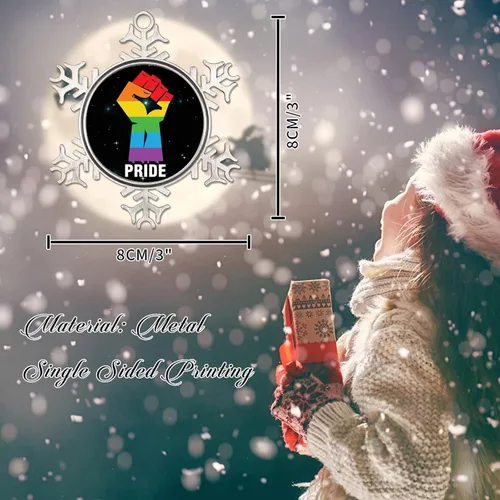 Vista 2 de Adorno de Navidad de metal gay con copo de nieve de metal, orgullo de la paz, adornos de Navidad LGBTQ con derechos de igualdad, decoraciones