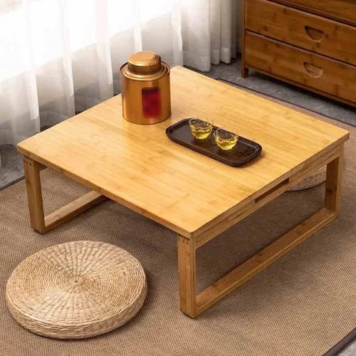 Vista 4 de Mesa baja plegable multifunción de bambú estilo japonés, mesa de té cuadrada con patas plegables, mesa de comedor pequeña plegable para el hogar