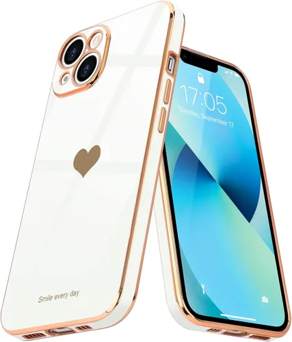 Vista 11 de Teageo - Funda para iPhone 13 mini para mujeres y niñas, diseño de corazón de amor, color negro Luxury Bling Plating Soft Back Cover Raised Full