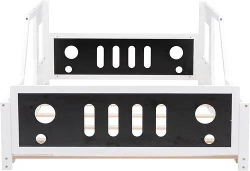 Vista 7 de SOFTSEA Cama Montessori de tamaño matrimonial con valla y puerta, plataforma de madera con ruedas para niños y niñas, soporte de listones de madera