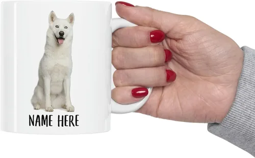 Vista 4 de Funny Siberian Husky Blanco Personalizado Nombre Navidad 2026 Regalos Taza de Café Blanco 11 Oz
