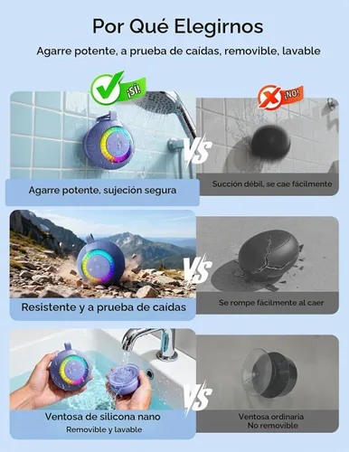 Vista 6 de Bluetooth Shower Speaker IPX7 Waterproof: Removable Suction Cup, Blue Azul