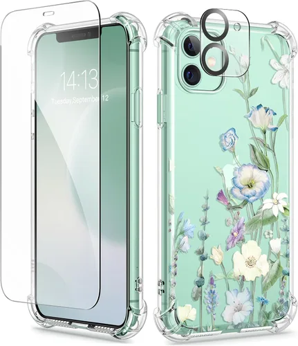 Vista 34 de GVIEWIN - Funda para iPhone 11 con protector de pantalla + protector de lente de cámara, cubierta protectora transparente suave de poliuretano
