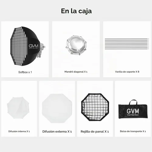 Vista 8 de GVM Great Video Maker Lighting Soft Boxes Bowens Mount con rejilla de nido de abeja, caja de luz ligera para paraguas plegable con bolsa