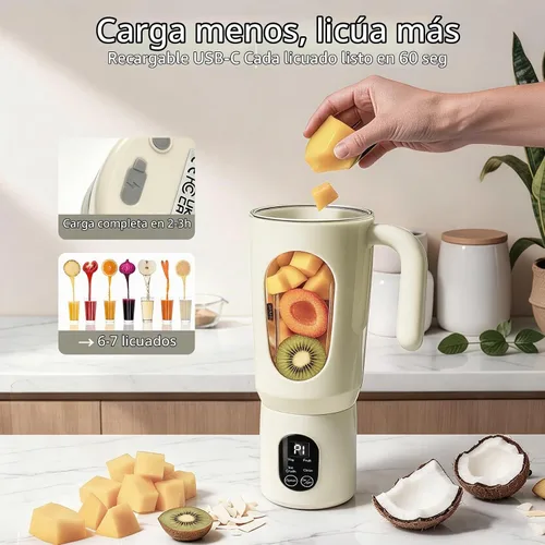 Vista 4 de Batidora portátil para batidos, 580ML USB-C recargable Juicer Cup (beige)