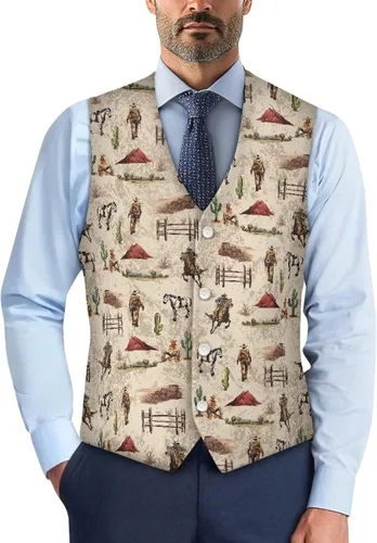 Vista 19 de TODIYADDU Chaleco de cuello en V para hombre, chaquetas de traje sin mangas Maple Leaf