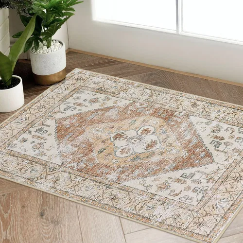Vista 23 de Beeiva Alfombra bohemia lavable de 2 x 3 pulgadas, tapete ultra fino para puerta de entrada interior, tapete antideslizante para puerta delantera