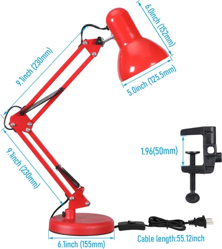 Vista 6 de TORCHSTAR Lámpara de escritorio de metal con abrazadera, brazo oscilante, lámpara de mesa ajustable de cuello de ganso para arquitecto, luces