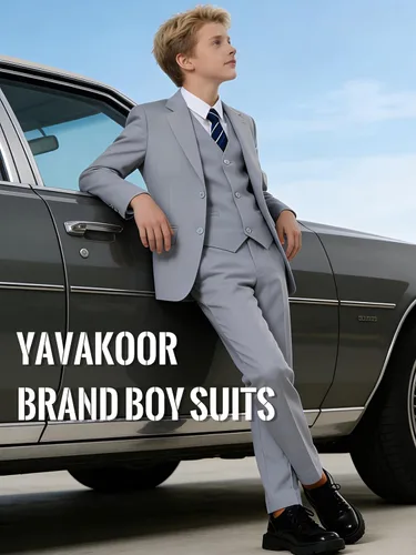 Vista 5 de 5 Piece Boys Suits for Wedding Ring Bearer Outfit Kids Tuxedo Negro (corbata de rayas)