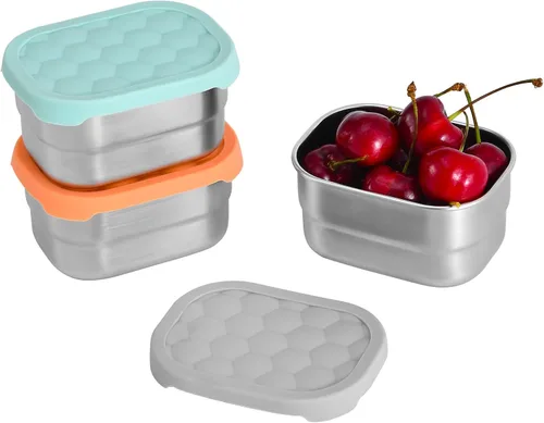 Vista 7 de UPTRUST Recipientes de acero inoxidable 304 con tapas, paquete de 5 recipientes apilables para almacenamiento de alimentos, fiambreras metálicas