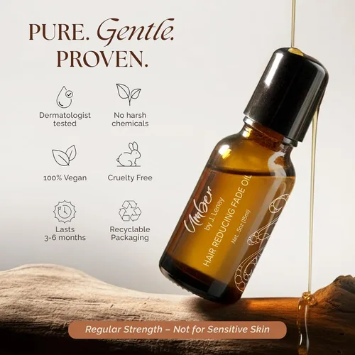 Vista 3 de Umber By J. Lenay Aceite de decoloración reductor de cabello, 0.5 onzas líquidas, reducción de vello facial para mujeres y hombres, aceite natural