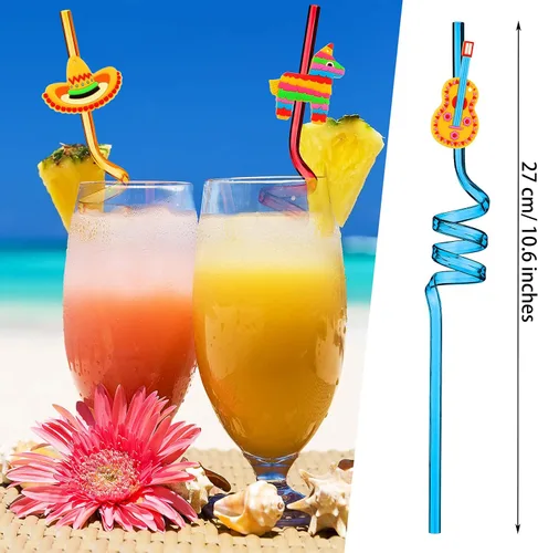 Vista 2 de 24 popotes de plástico reutilizables para fiesta de Cinco de Mayo, regalos de fiesta de cinco de mayo, decoraciones de cumpleaños, 8 estilos