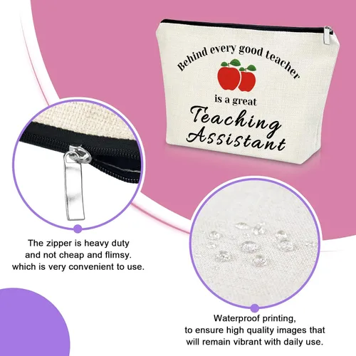 Vista 3 de Sazuwu Bolsa de maquillaje para profesores, Detrás de cada buen maestro hay un gran asistente de enseñanza, Impreso/Gráfico