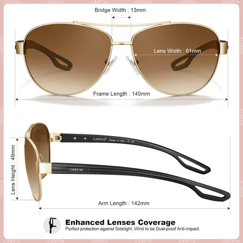 Vista 5 de CARFIA Gafas de sol polarizadas para mujer, protección UV, ultraligeras, cómodas, con marco de metal, gafas de conducción CA3210