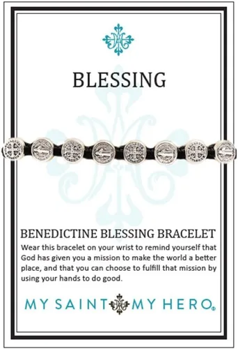 Vista 2 de Pulsera de bendición tejida a mano con abalorios de metal benedictino, metal común, BBS-104