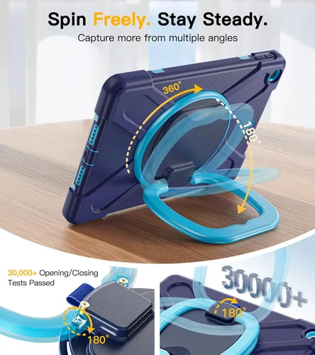 Vista 7 de BRAECN Funda para iPad de 9ª/8ª/7ª generación, resistente funda de silicona apta para niños con soporte plegable/asa para lápices, correa de hombro
