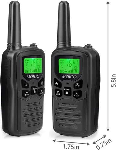 Vista 5 de Walkie Talkies, Walkie talkies de largo alcance MOICO para adultos con 22 canales FRS, walkie talkie familiar con linterna LED, pantalla LCD VOX