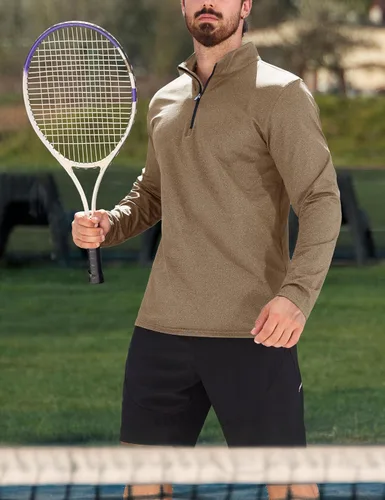 Vista 101 de MAGCOMSEN Sudadera de golf de manga larga con forro polar para hombre, con cremallera de 1/4, térmica, para correr