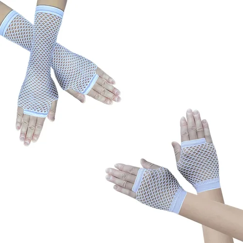 Vista 7 de Guantes de red para mujer, mangas largas de red de pesca para trajes Emo Punk 12 pares de guantes de red largos y cortos
