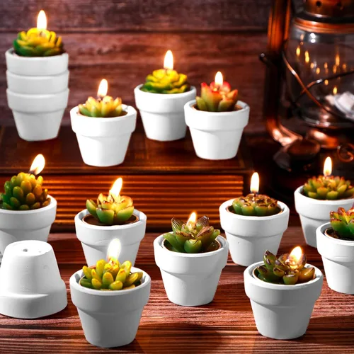 Vista 5 de Shihanee Juego de 36 Piezas a Granel de Velas de Té Decorativas de Cactus Suculentas Hechas a Mano con Mini Soportes de Arcilla de Terracota