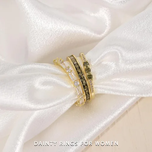 Vista 3 de Anillos de oro para mujer, no se deslustra, delicados anillos apilables de moda, eternidad, promesa, circonita cúbica, juego de anillos de peridoto