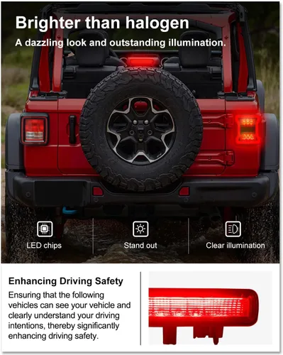 Vista 4 de Kiwi Master Tercera luz de freno LED para Jeep Wrangler JL/4xe 2018-2026 Accesorios Tercera luz de freno de montaje alto