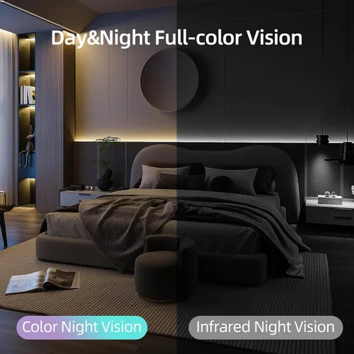 Vista 5 de Hawkray - Cámara de seguridad de 360° 2K 3MP para interiores, alerta de movimiento inteligente WiFi de 2.4/5 GHz con IA y conexión 911, visión