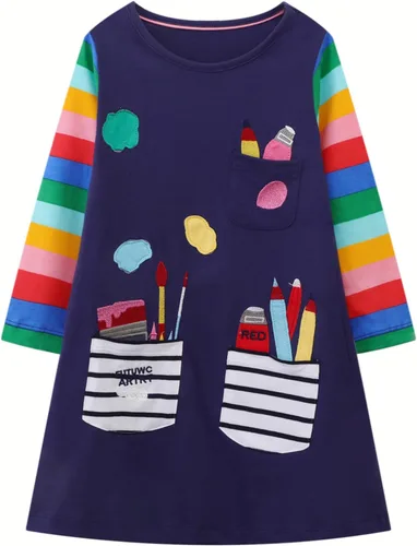Vista 10 de HILEELANG Vestido de manga larga para niña pequeña, de algodón, con apliques, ropa casual para Navidad