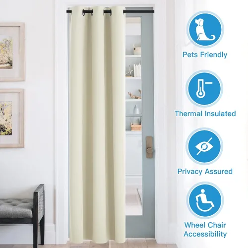 Vista 3 de RYB HOME Cortinas portátiles para puerta con privacidad, cortinas opacas y aislantes térmicas para dormitorio, armario, sala de estar, comedor, Beige