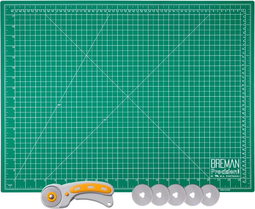 Vista 9 de WA Portman - Cortador o cutter rotativo y tapete de corte auto-reparable – Juego de cortador rotativo con mango texturizado y tapete – Juego